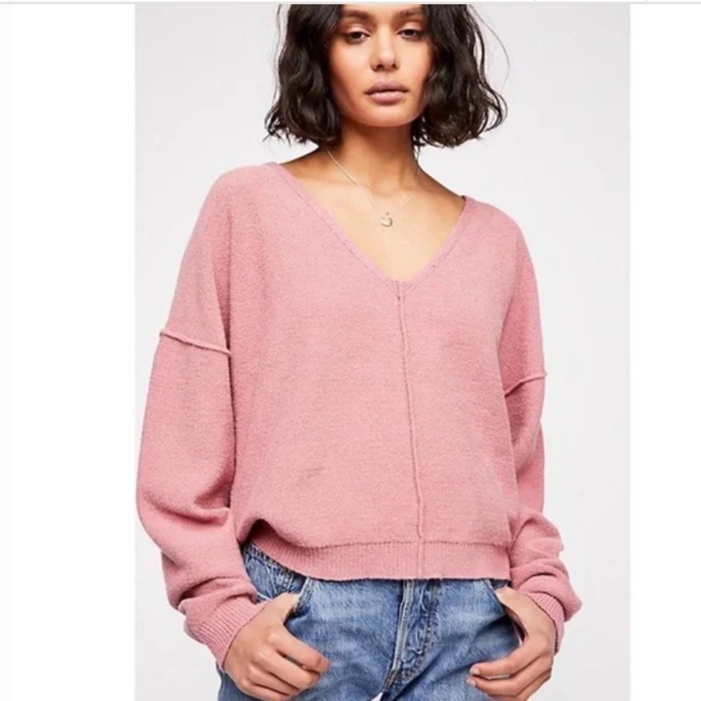 Free People
Take Me Places pullover sweater pink oversized v neck Size L
